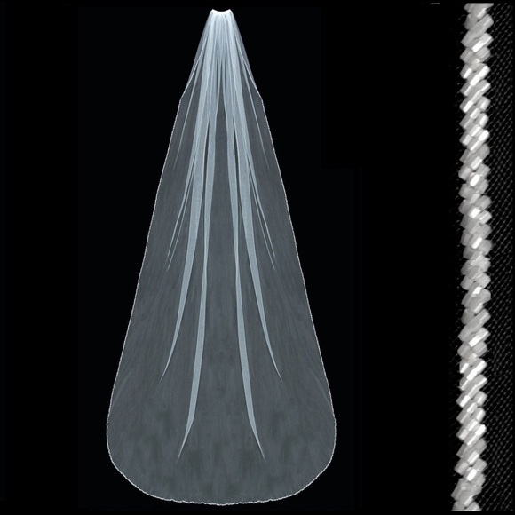 Frosted White Crystal Bugle Bead Cathedral Length (108”) Wedding Veil - Picture 1 of 5